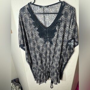 Lior Paris Butterfly Sheer Tunic Top XL Black Beige Batwing Boho France